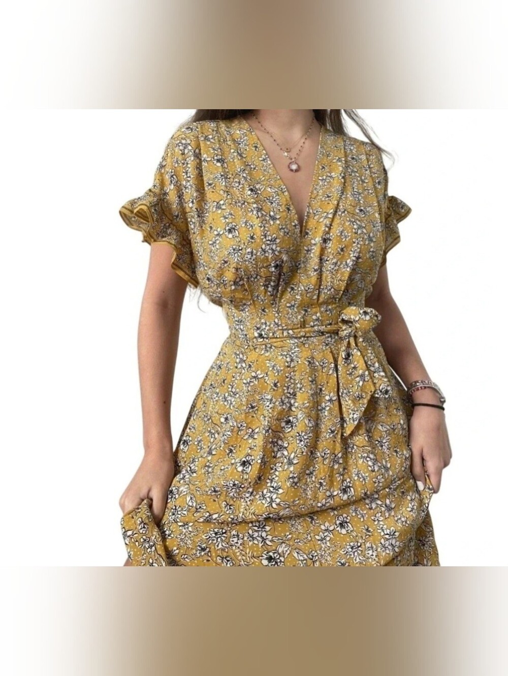 Max Studio Yellow Floral Wrap Maxi Dress
